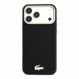 Lacoste PU Leather Champs Elysees Gold Logo MagSafe Zadní Kryt pro iPhone 18 Pro Max Black