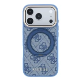 Guess PU 4G Ring Stand MagSafe Zadní Kryt pro iPhone 18 Pro Blue