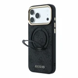 Guess PU 4G Ring Stand MagSafe Zadní Kryt pro iPhone 18 Pro Black
