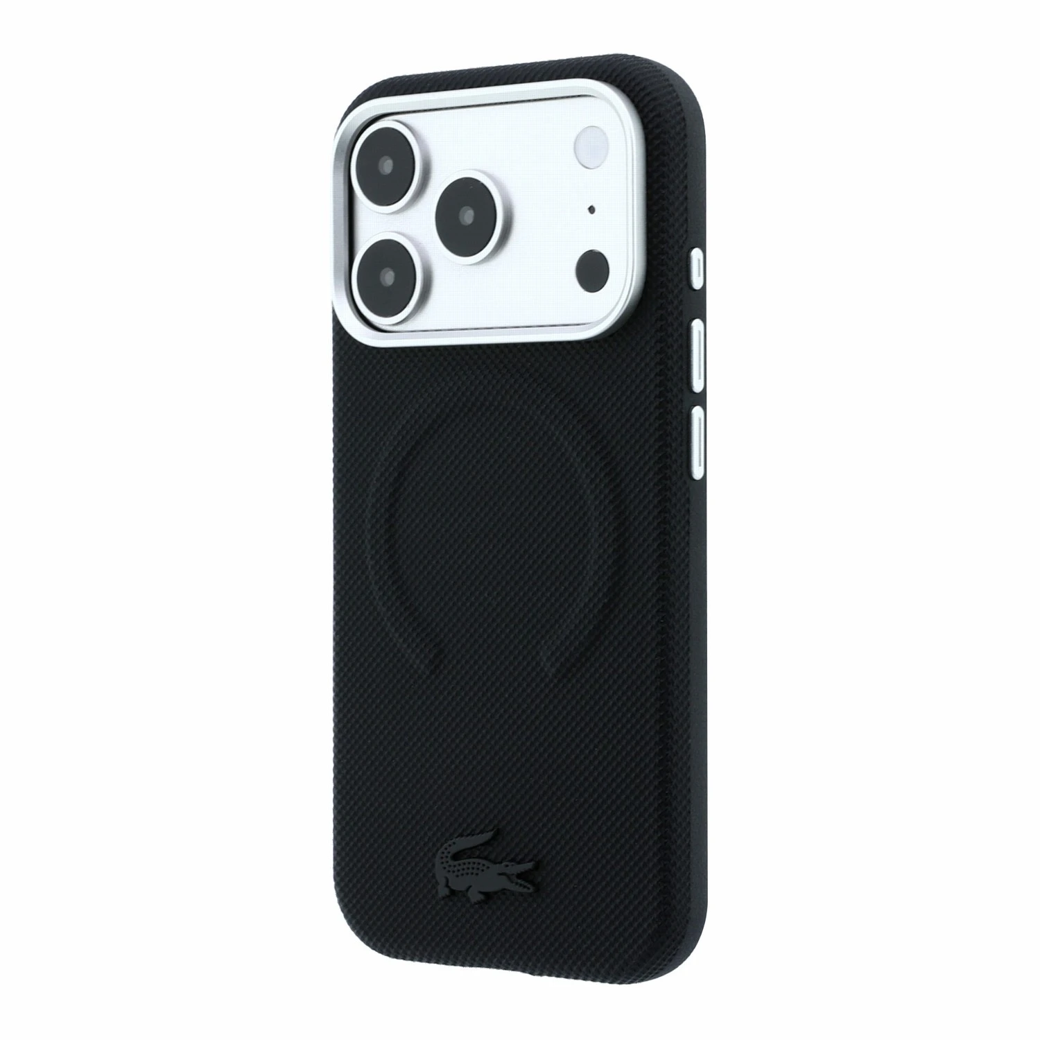 Lacoste PVC Petit Pique Semi Wrap Embossed MagSafe Zadní Kryt pro iPhone 18 Pro Max Black