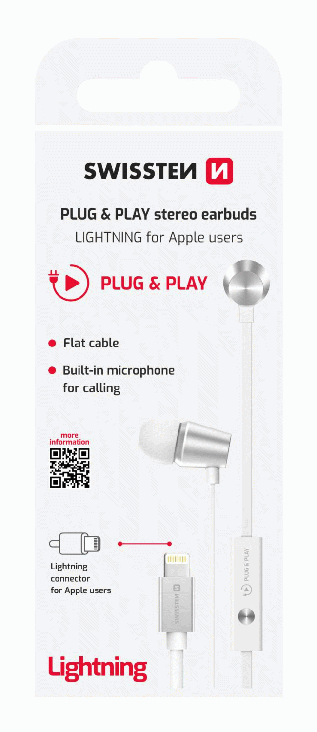 SLUCHÁTKA SWISSTEN DYNAMIC LIGHTNING PLUG & PLAY, BÍLÁ