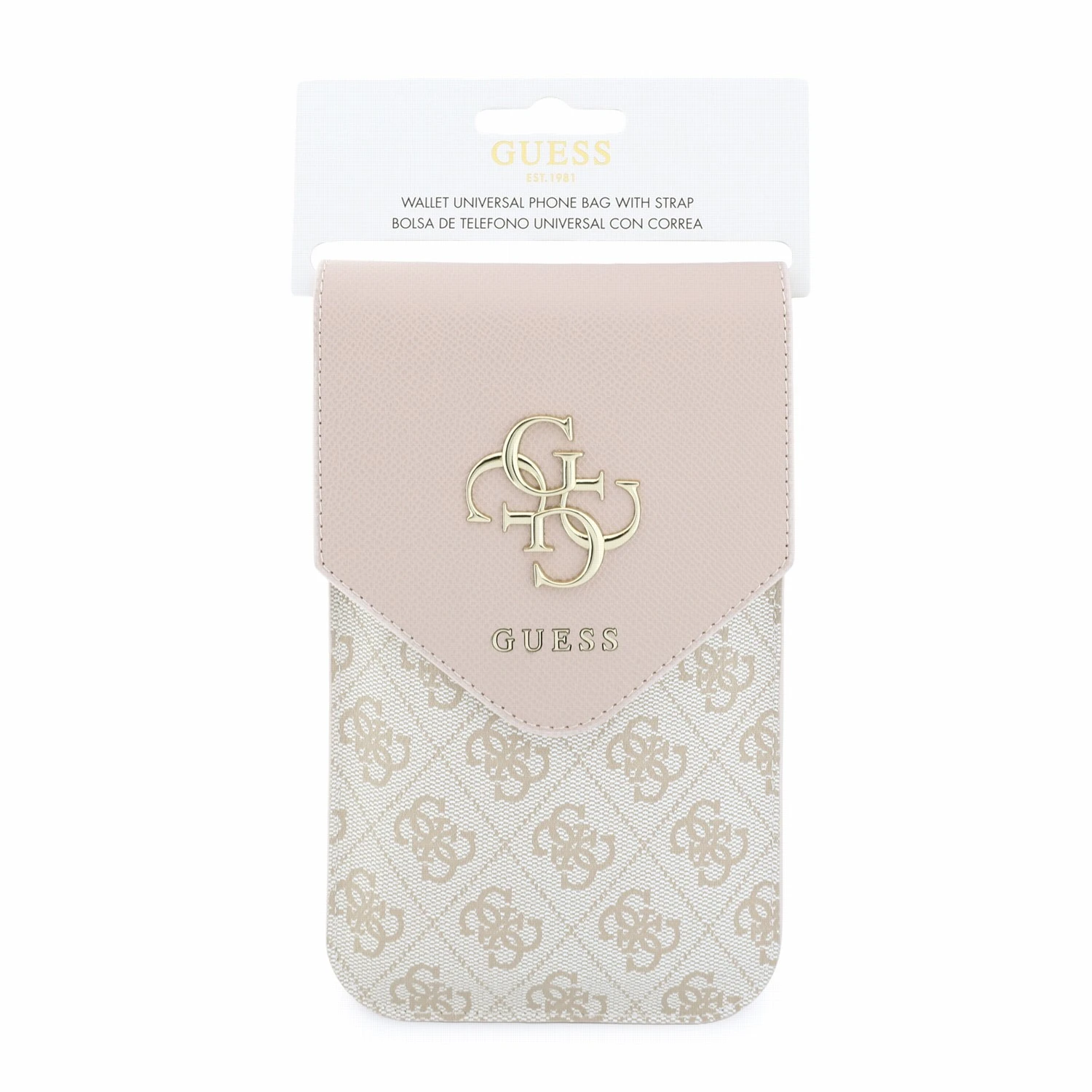 Guess PU Leather+Grained 4G Metal Logo Taška na Telefon Pink