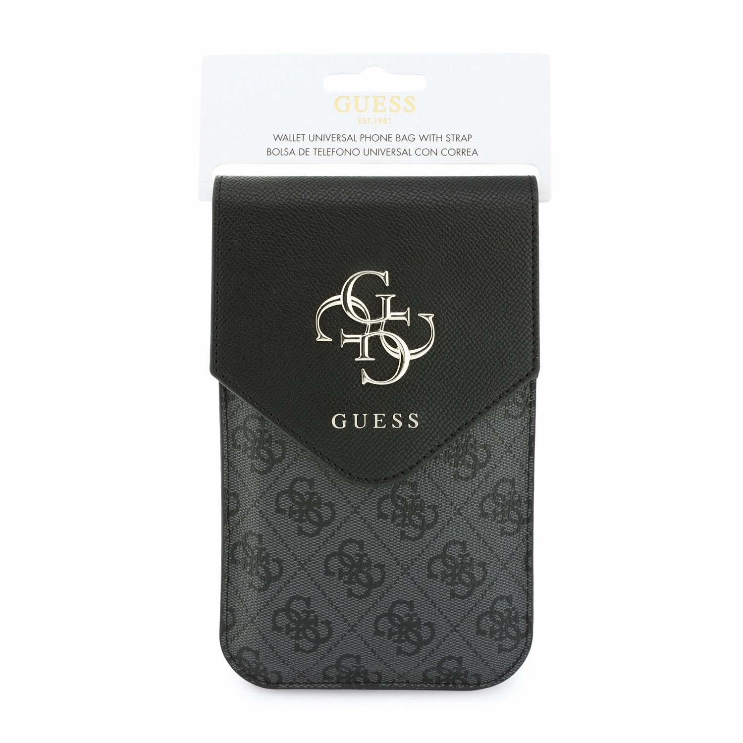 Guess PU Leather+Grained 4G Metal Logo Taška na Telefon Black