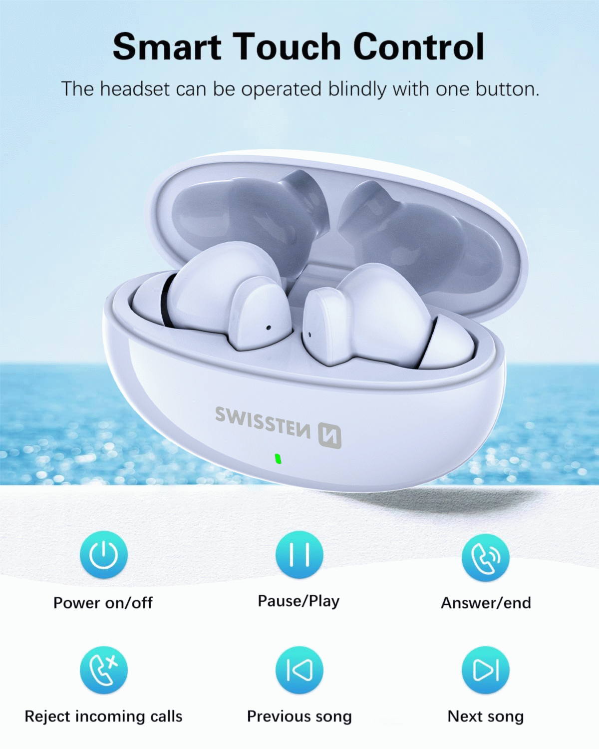 BLUETOOTH TWS SLUCHÁTKA SWISSTEN SONIC, MODRÁ