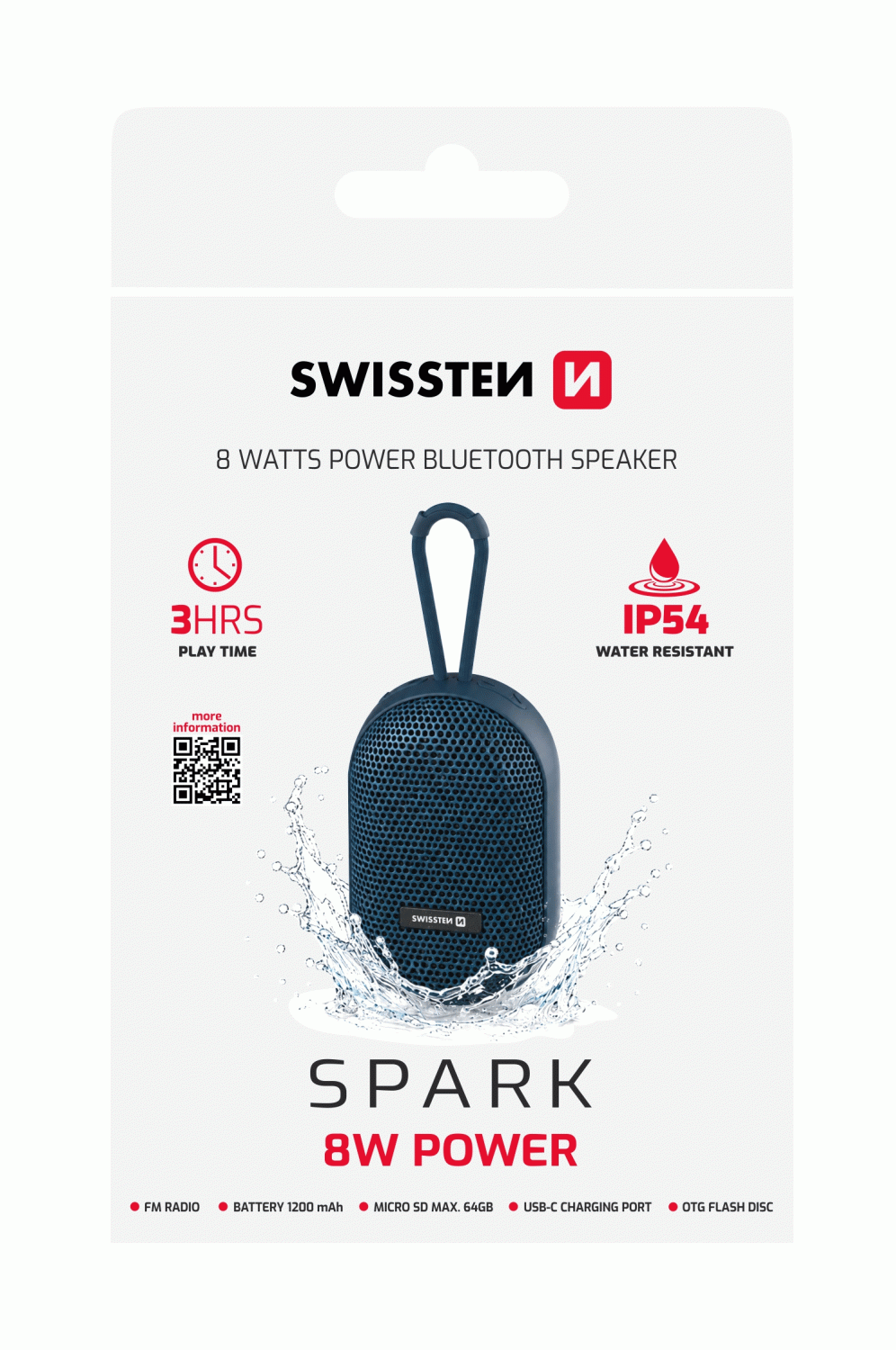 BLUETOOTH REPRODUKTOR SWISSTEN SPARK 8W, MODRÁ