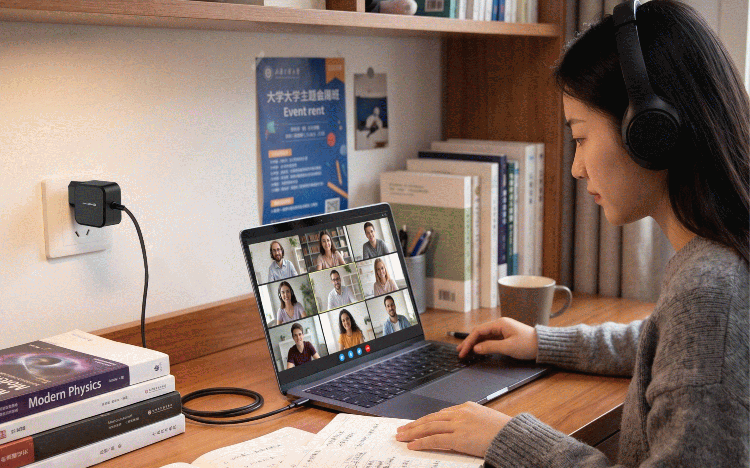SWISSTEN SÍŤOVÝ ADAPTÉR LaptopCHARGE GaN 70W, SE ZABUDOVANÝM USB-C KABELEM, ČERNÁ