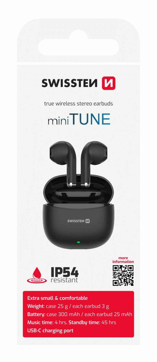 BLUETOOTH TWS SLUCHÁTKA SWISSTEN Mini TUNE, ČERNÁ 