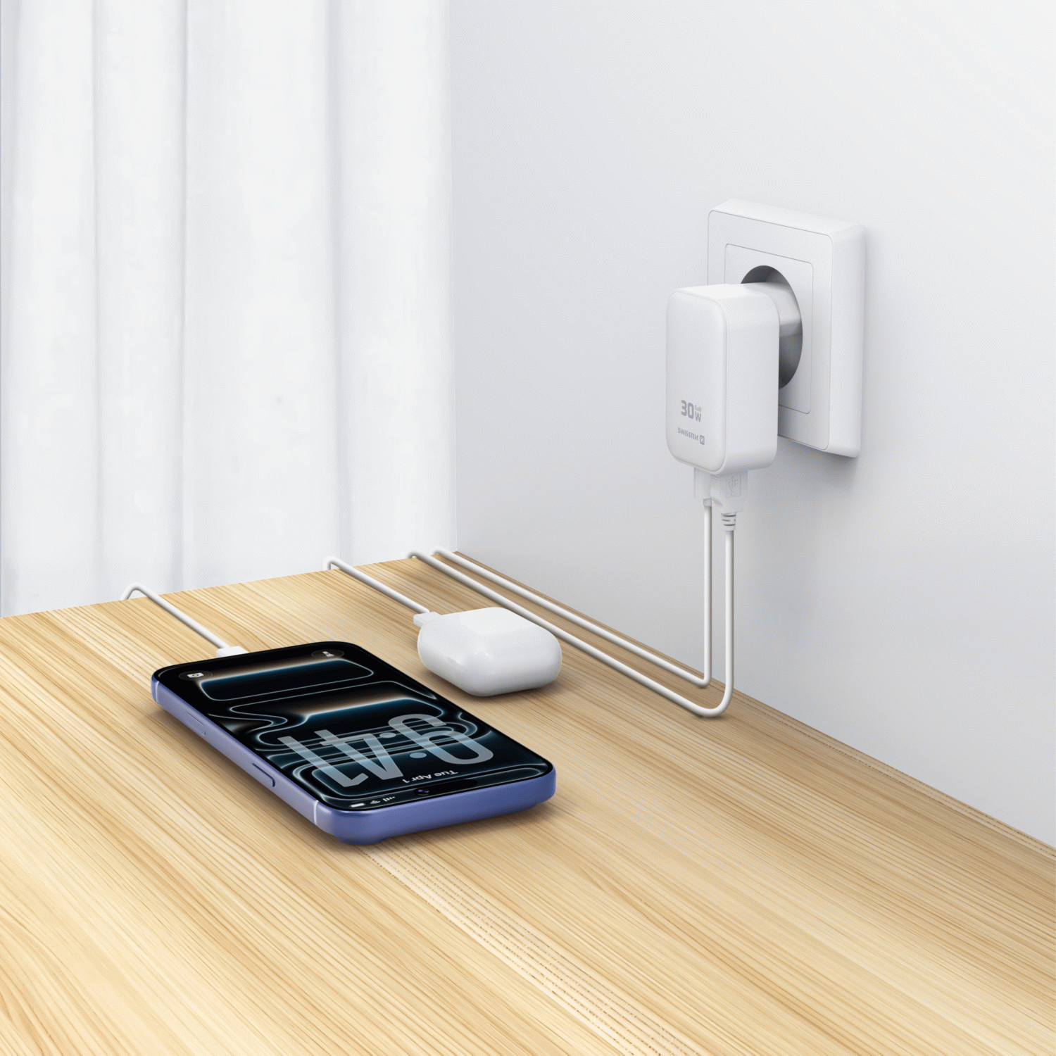 SWISSTEN SKLÁDACÍ SÍŤOVÝ ADAPTÉR FoldCHARGE GaN 1x USB-C 30W + 1x USB-A 18W QC, BÍLÁ