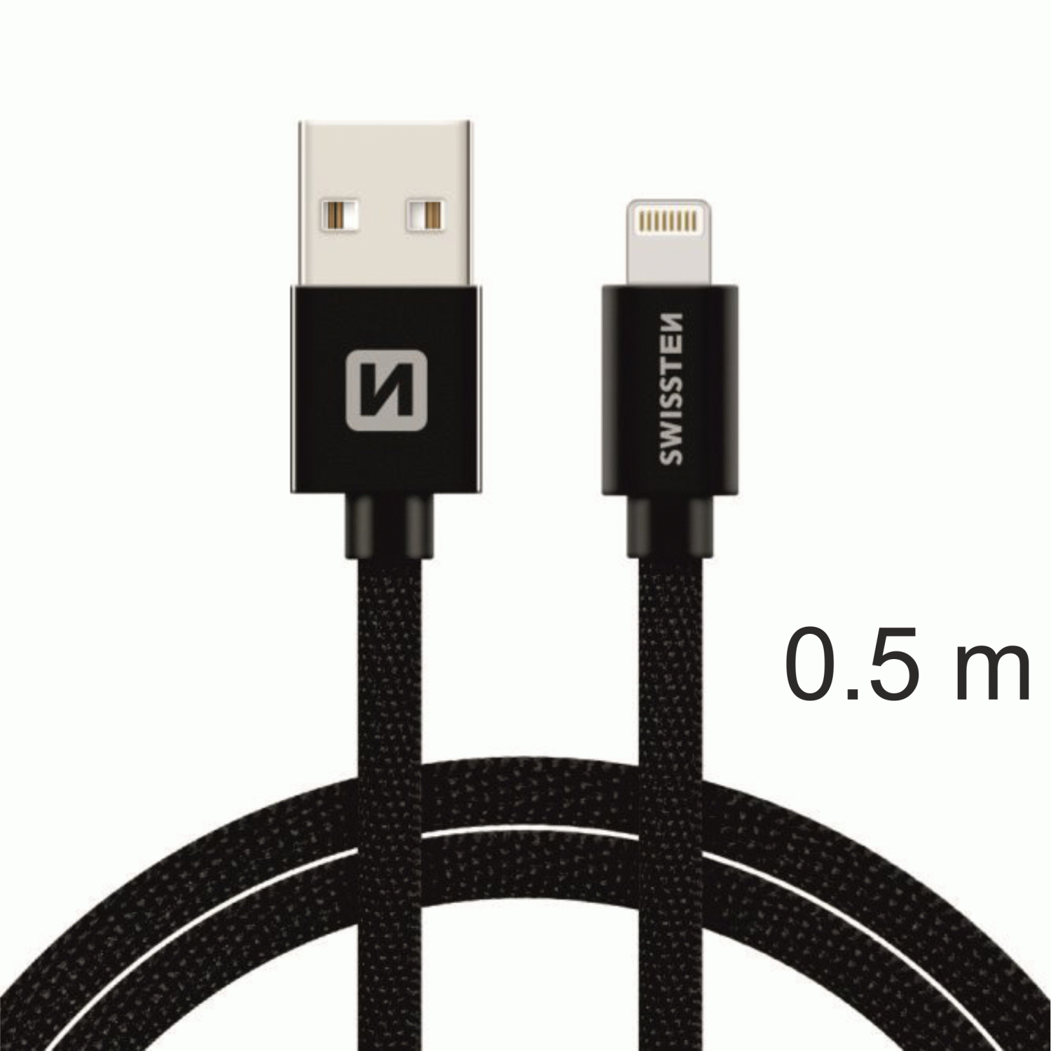 DATOVÝ KABEL SWISSTEN TEXTILE USB / LIGHTNING 0,5 M, ČERNÁ