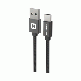 DATOVÝ KABEL SWISSTEN TEXTILE USB / USB-C 0,5 M, ČERNÁ