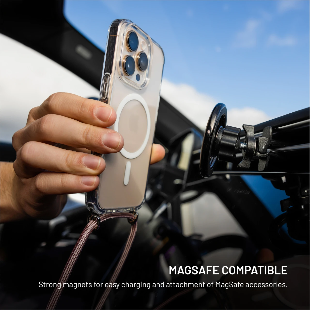Pouzdro FIXED MagPure Neck s růžovou šňůrkou na krk pro Apple iPhone 17 Pro Max