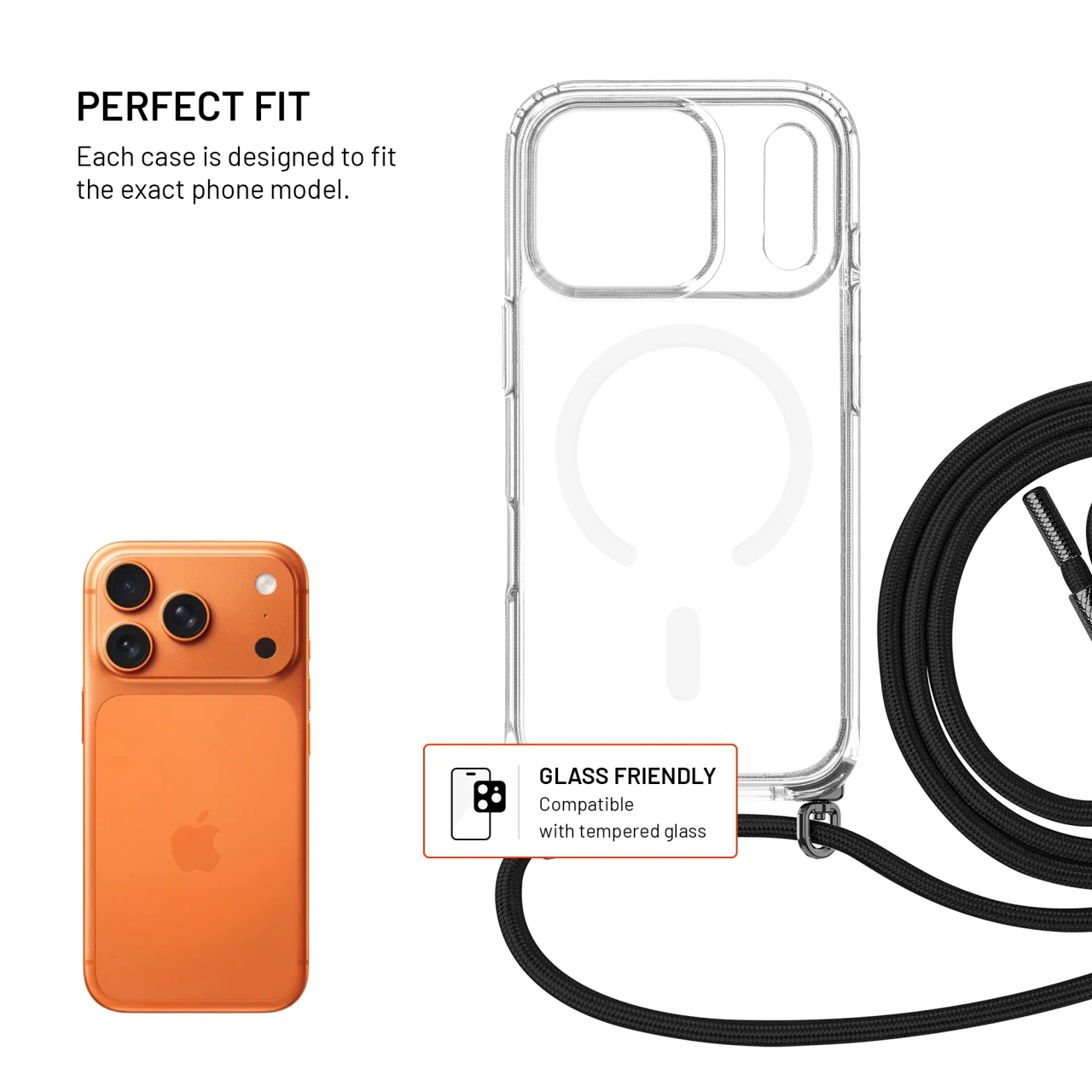 Pouzdro FIXED MagPure Neck s černou šňůrkou na krk pro Apple iPhone 17 Pro