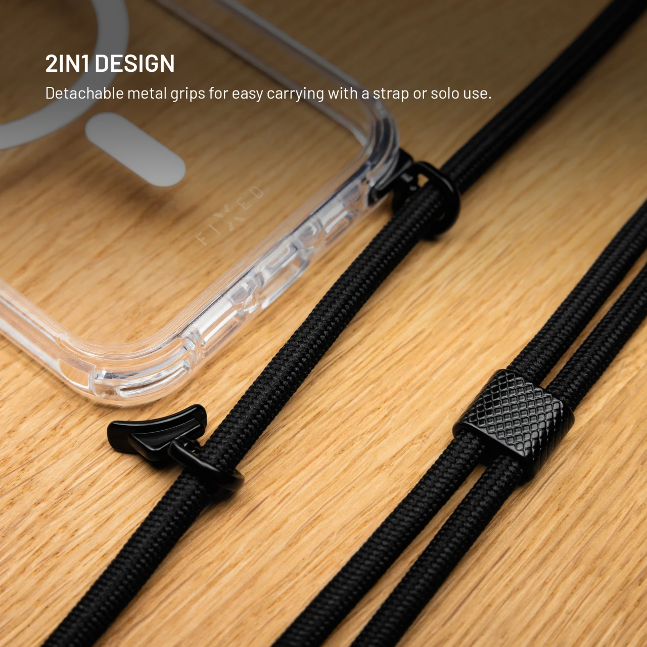 Pouzdro FIXED MagPure Neck s černou šňůrkou na krk pro Apple iPhone 17 Pro