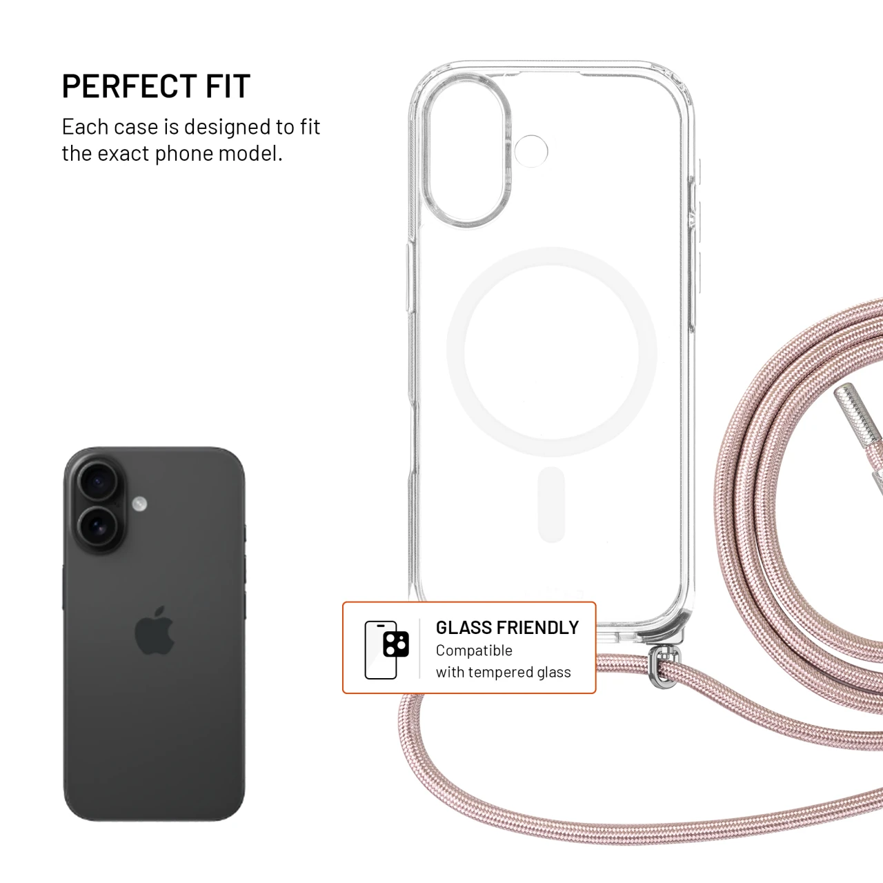 Pouzdro FIXED MagPure Neck s růžovou šňůrkou na krk pro Apple iPhone 17