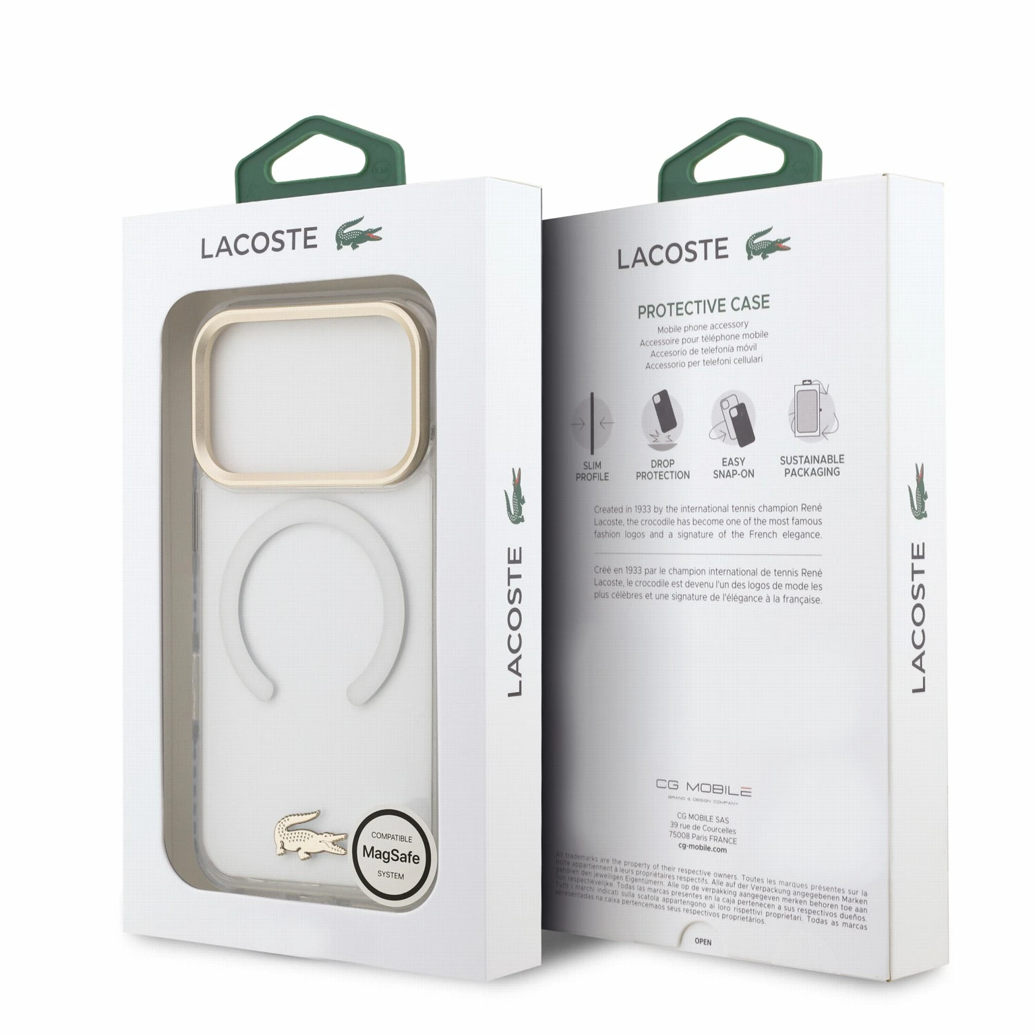 Lacoste IML Shockproof Petit Pique Gold Logo MagSafe Zadní Kryt pro iPhone 18 Pro Transparent