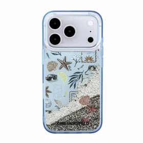 Karl Lagerfeld Liquid Glitter Beach Zadní Kryt pro iPhone 18 Pro Blue
