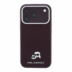 Karl Lagerfeld PU Grained Semi Wrap K&CH Heads Magsafe Zadní Kryt pro iPhone 18 Pro Burgundy