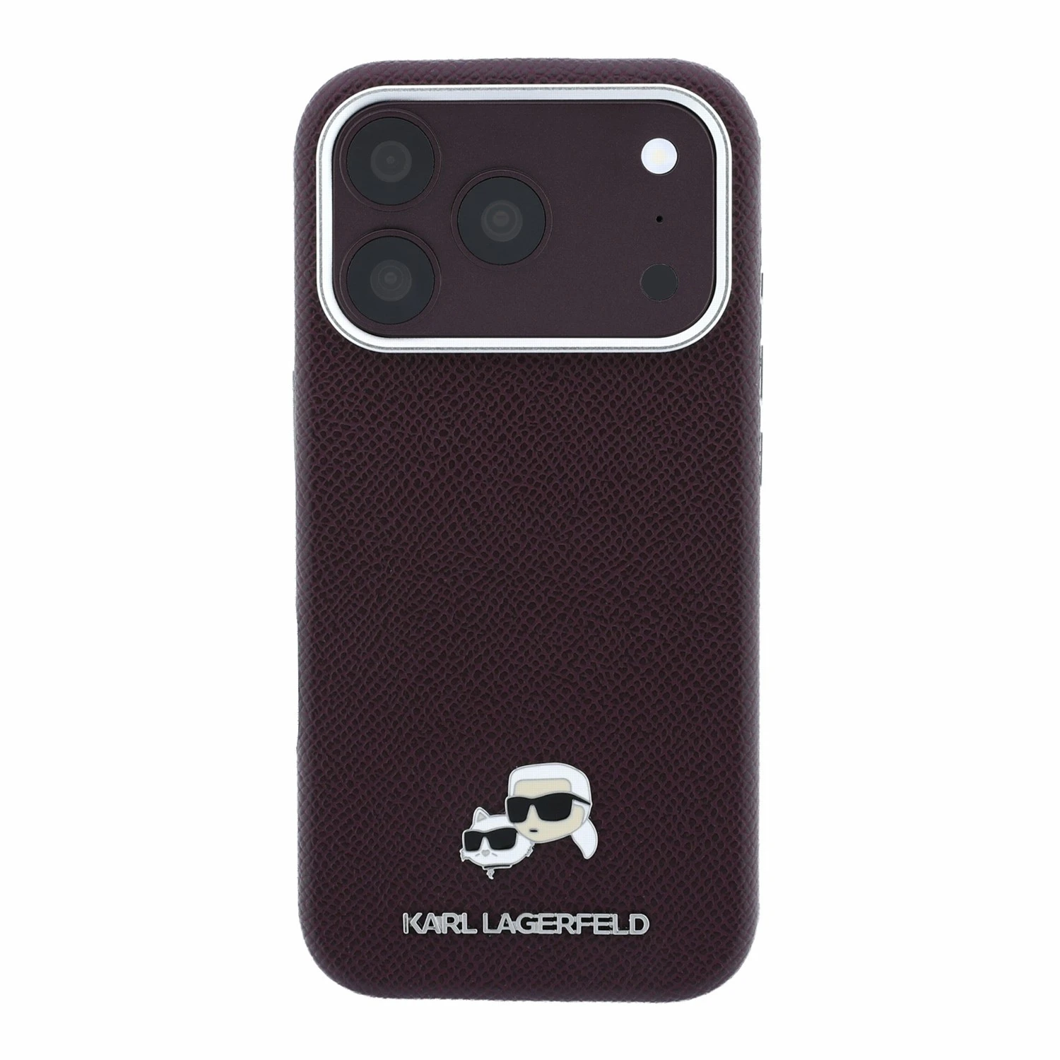 Karl Lagerfeld PU Grained Semi Wrap K&CH Heads Magsafe Zadní Kryt pro iPhone 18 Pro Burgundy