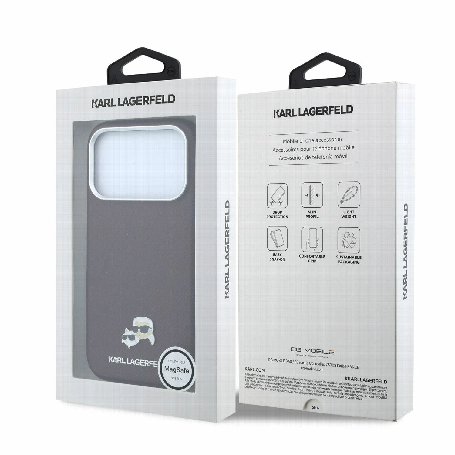 Karl Lagerfeld PU Grained Semi Wrap K&CH Heads Magsafe Zadní Kryt pro iPhone 18 Pro Burgundy