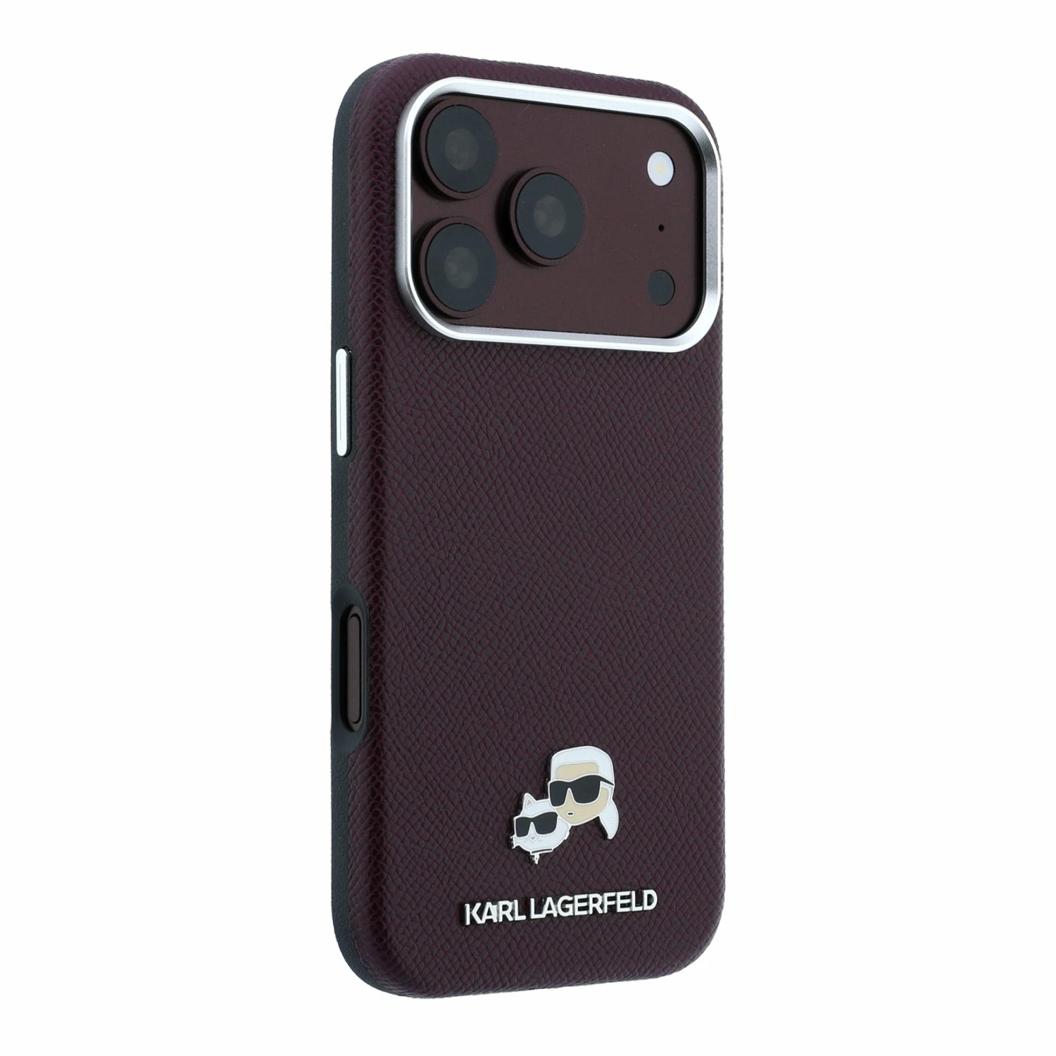 Karl Lagerfeld PU Grained Semi Wrap K&CH Heads Magsafe Zadní Kryt pro iPhone 18 Pro Max Burgundy