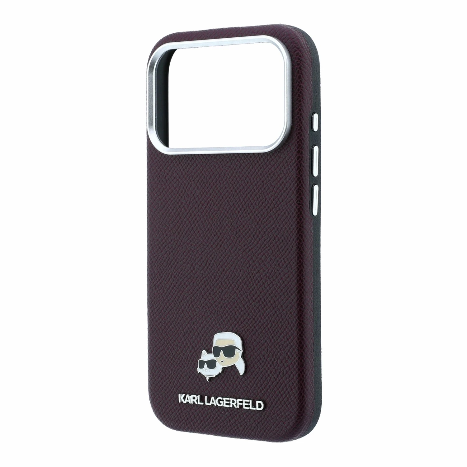Karl Lagerfeld PU Grained Semi Wrap K&CH Heads Magsafe Zadní Kryt pro iPhone 18 Pro Max Burgundy