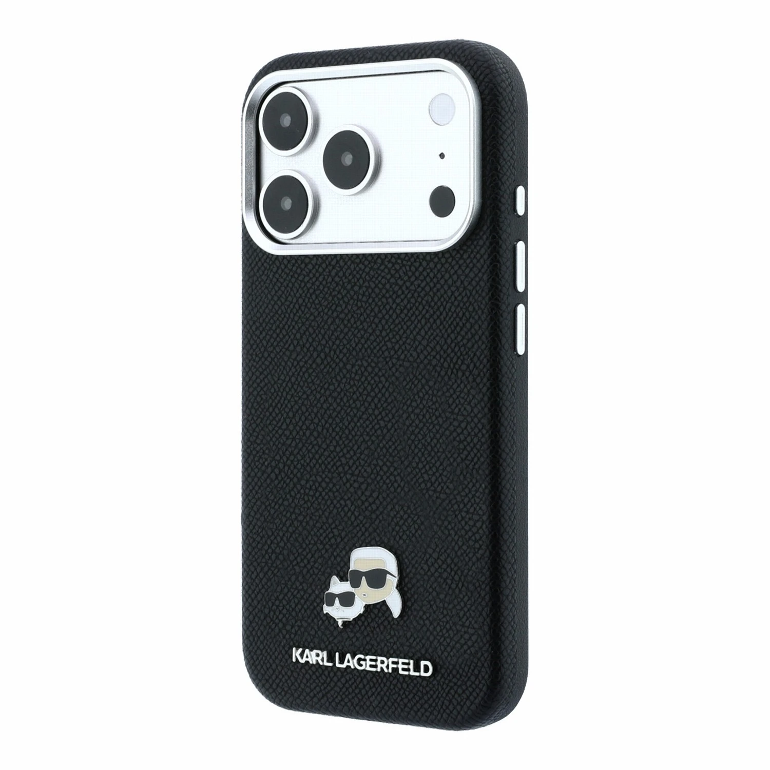 Karl Lagerfeld PU Grained Semi Wrap K&CH Heads Magsafe Zadní Kryt pro iPhone 18 Pro Black