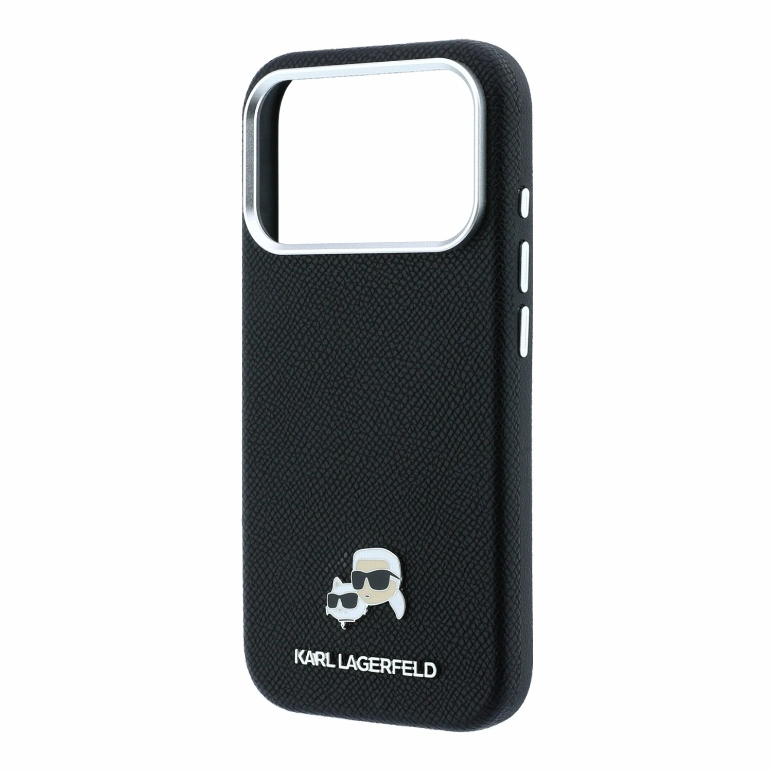 Karl Lagerfeld PU Grained Semi Wrap K&CH Heads Magsafe Zadní Kryt pro iPhone 18 Pro Black