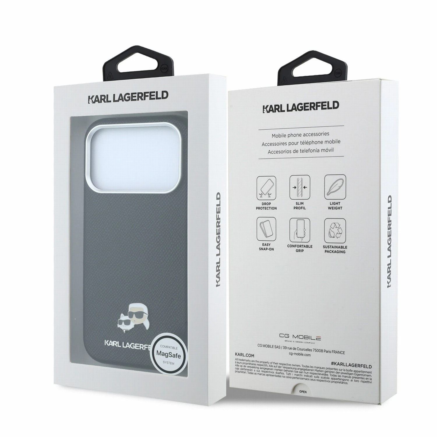 Karl Lagerfeld PU Grained Semi Wrap K&CH Heads Magsafe Zadní Kryt pro iPhone 18 Pro Black