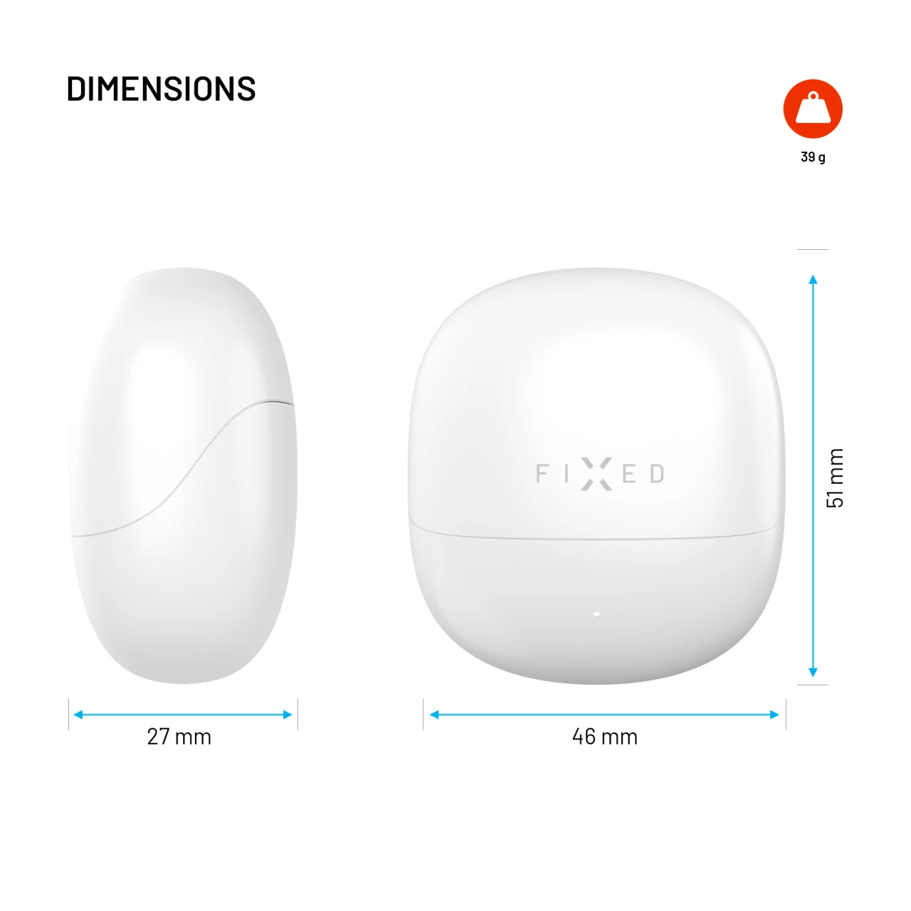 Bezdrátová TWS sluchátka FIXED Pods, bílá