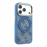 Guess PU 4G Ring Stand MagSafe Zadní Kryt pro iPhone 18 Pro Max Blue