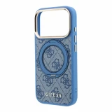 Guess PU 4G Ring Stand MagSafe Zadní Kryt pro iPhone 18 Pro Max Blue