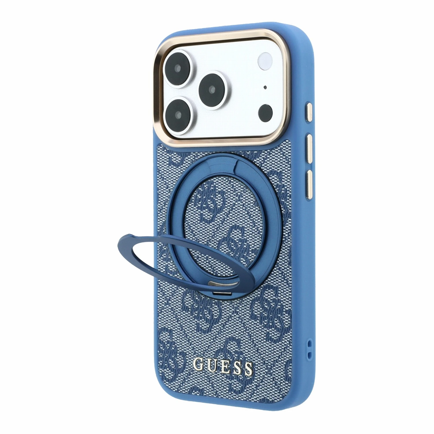 Guess PU 4G Ring Stand MagSafe Zadní Kryt pro iPhone 18 Pro Max Blue