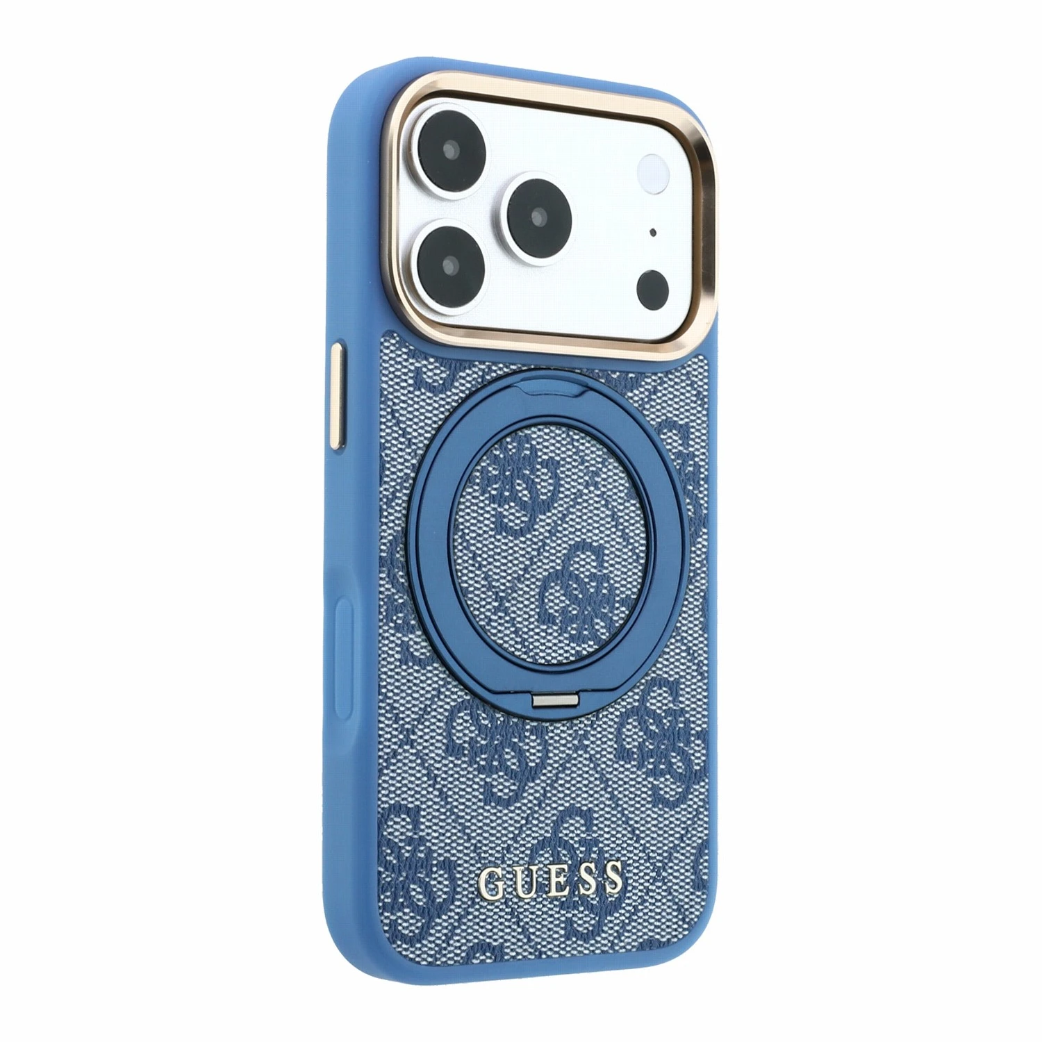 Guess PU 4G Ring Stand MagSafe Zadní Kryt pro iPhone 18 Pro Max Blue
