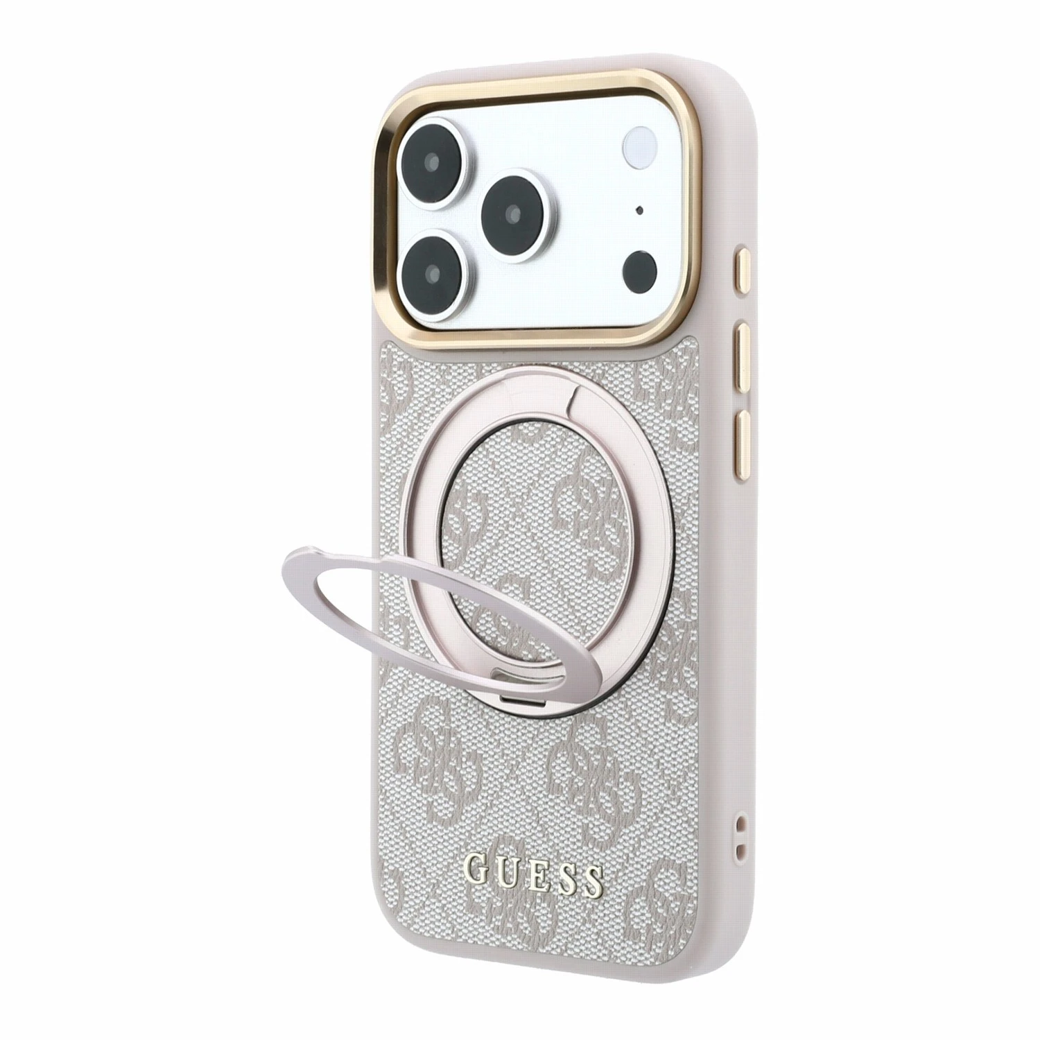 Guess PU 4G Ring Stand MagSafe Zadní Kryt pro iPhone 18 Pro Pink