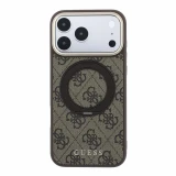 Guess PU 4G Ring Stand MagSafe Zadní Kryt pro iPhone 18 Pro Max Brown