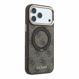 Guess PU 4G Ring Stand MagSafe Zadní Kryt pro iPhone 18 Pro Max Brown