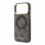 Guess PU 4G Ring Stand MagSafe Zadní Kryt pro iPhone 18 Pro Max Brown