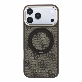 Guess PU 4G Ring Stand MagSafe Zadní Kryt pro iPhone 18 Pro Max Brown