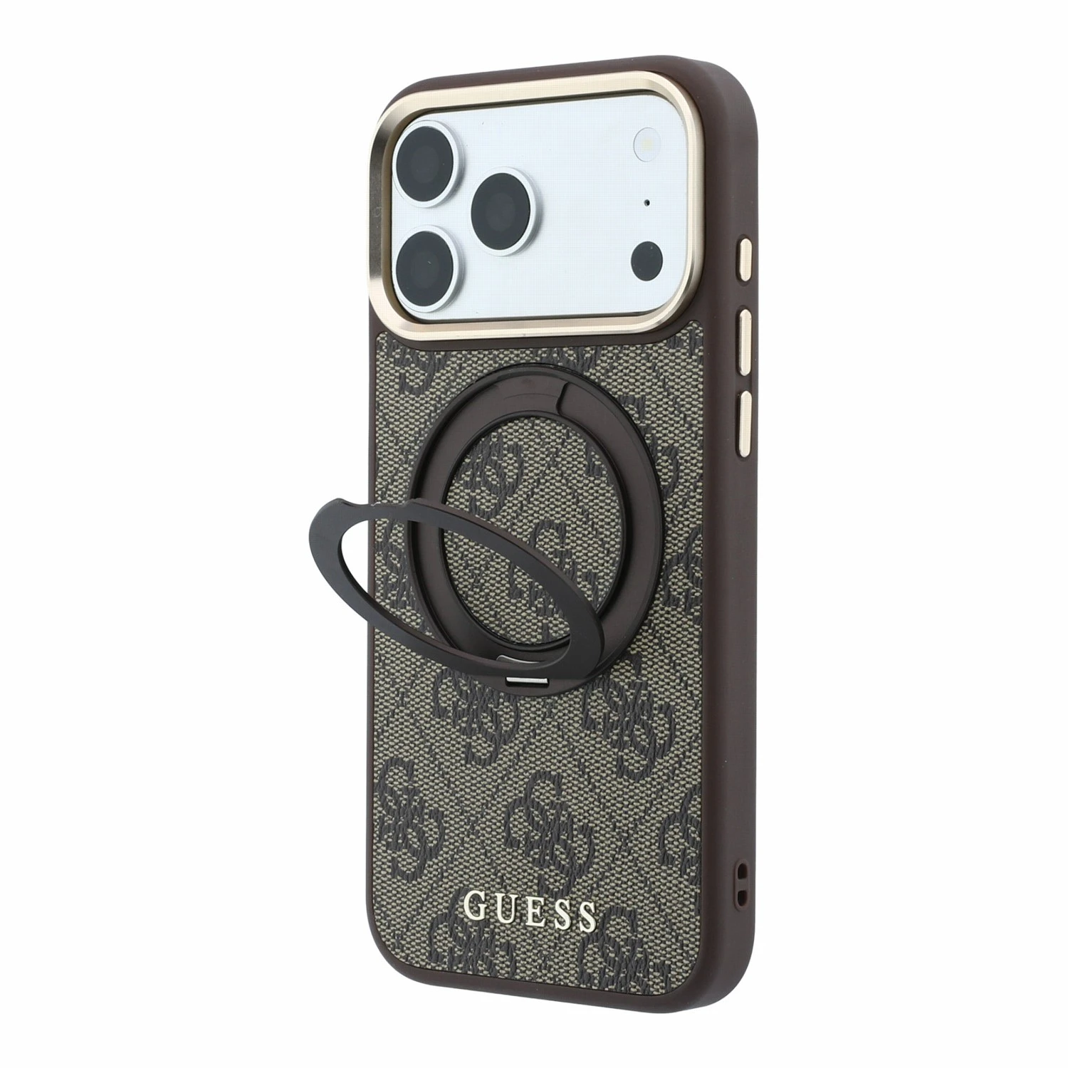 Guess PU 4G Ring Stand MagSafe Zadní Kryt pro iPhone 18 Pro Max Brown