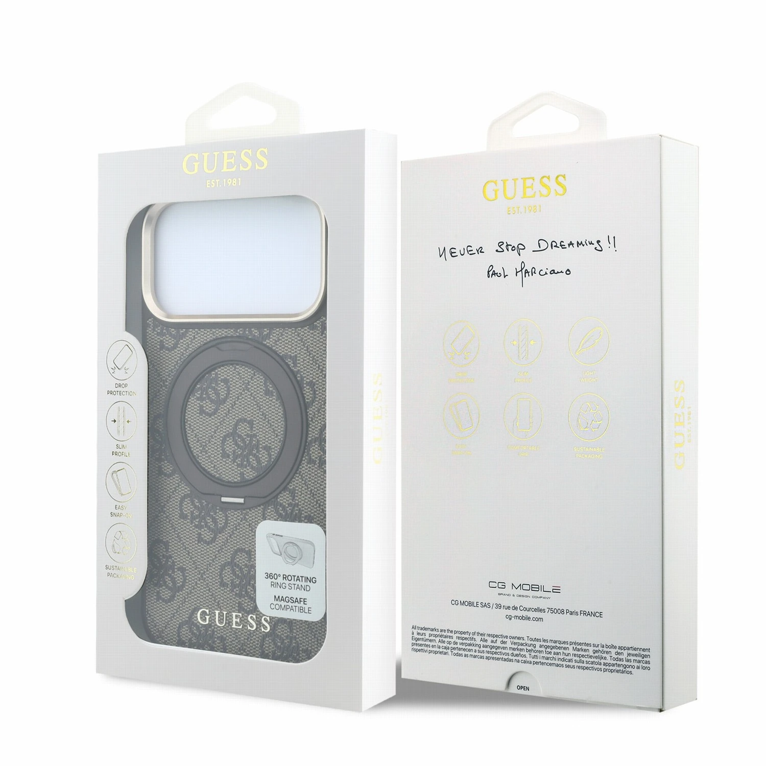 Guess PU 4G Ring Stand MagSafe Zadní Kryt pro iPhone 18 Pro Max Brown