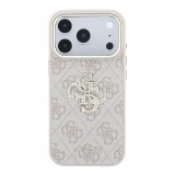 Guess PU 4G Strass Metal Logo Zadní Kryt pro iPhone 18 Pro Max Pink