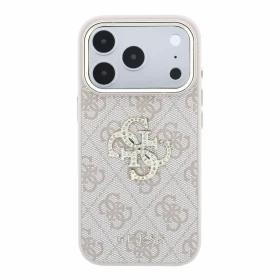 Guess PU 4G Strass Metal Logo Zadní Kryt pro iPhone 18 Pro Pink