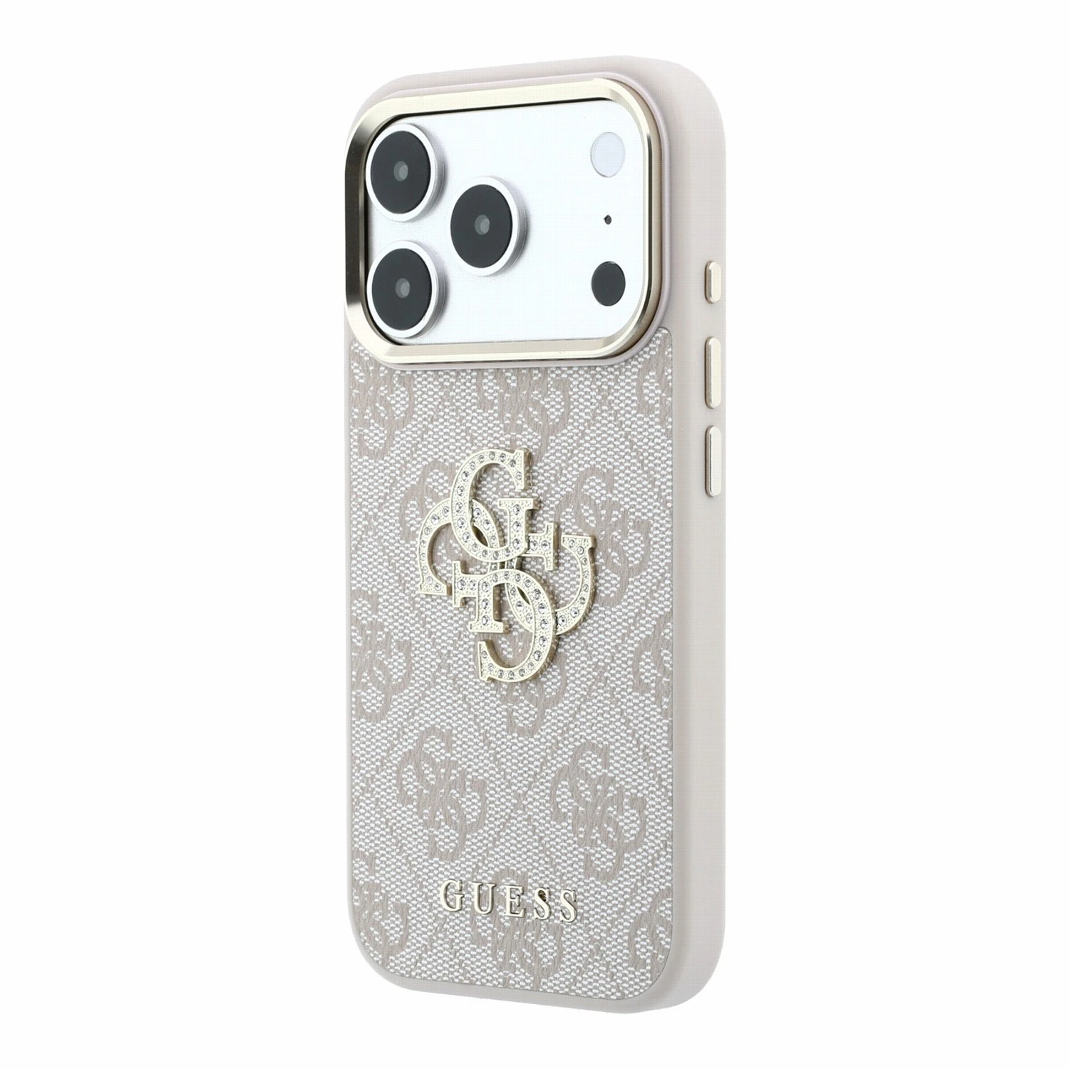 Guess PU 4G Strass Metal Logo Zadní Kryt pro iPhone 18 Pro Pink