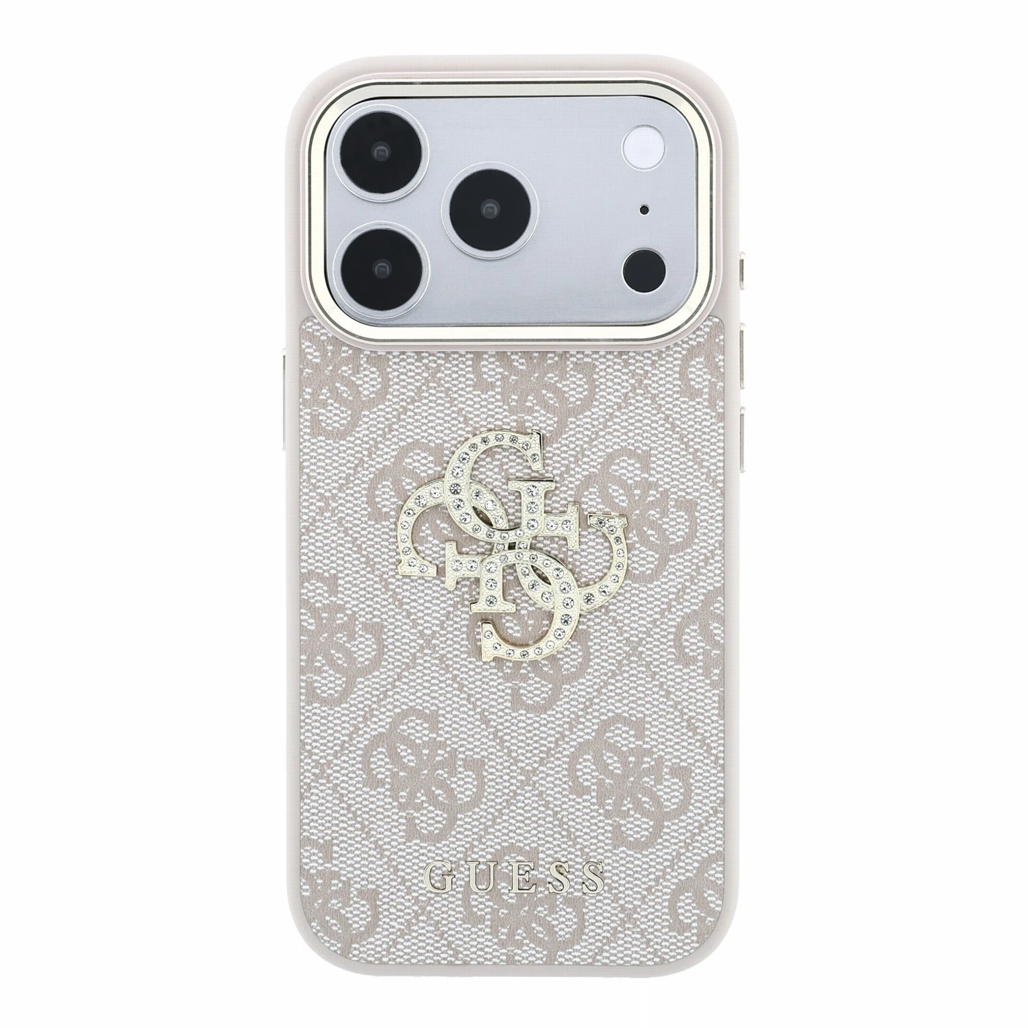 Guess PU 4G Strass Metal Logo Zadní Kryt pro iPhone 18 Pro Pink