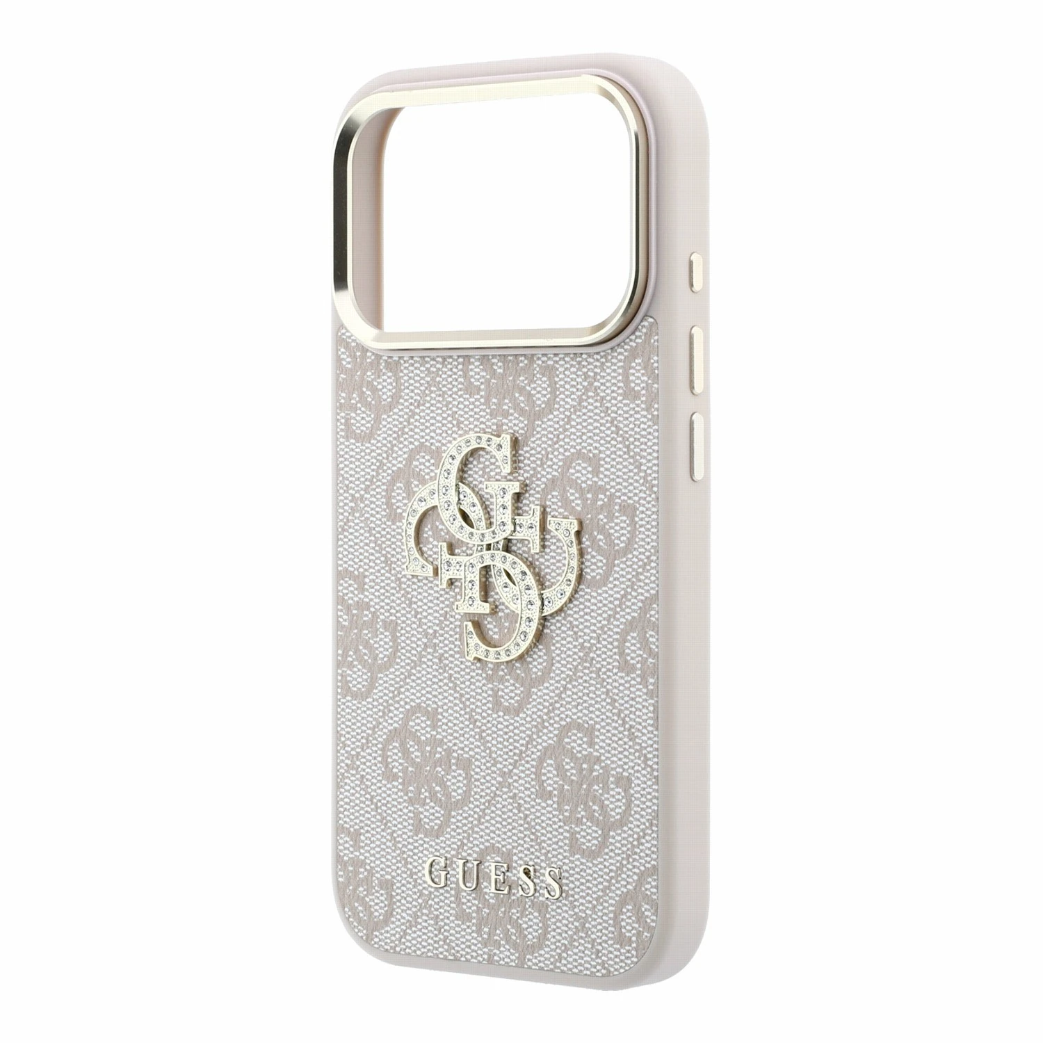 Guess PU 4G Strass Metal Logo Zadní Kryt pro iPhone 18 Pro Pink