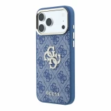 Guess PU 4G Strass Metal Logo Zadní Kryt pro iPhone 18 Pro Blue