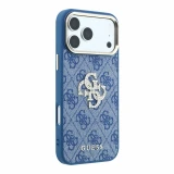Guess PU 4G Strass Metal Logo Zadní Kryt pro iPhone 18 Pro Blue