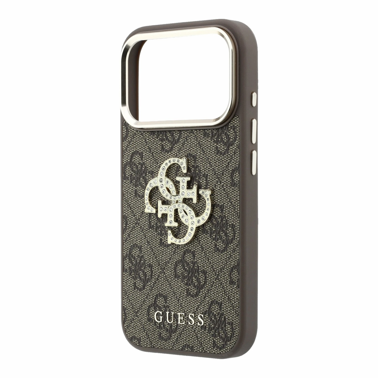 Guess PU 4G Strass Metal Logo Zadní Kryt pro iPhone 18 Pro Max Brown