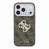 Guess PU 4G Strass Metal Logo Zadní Kryt pro iPhone 18 Pro Brown