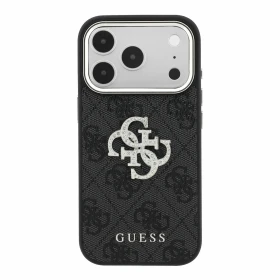 Guess PU 4G Strass Metal Logo Zadní Kryt pro iPhone 18 Pro Max Black